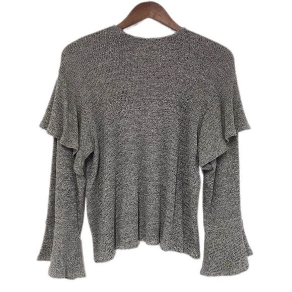 RACHEL PALLY Metallic Ruffle Sweater Top Flare Sleeve Gray Pewter‎ Small New - Picture 3 of 12